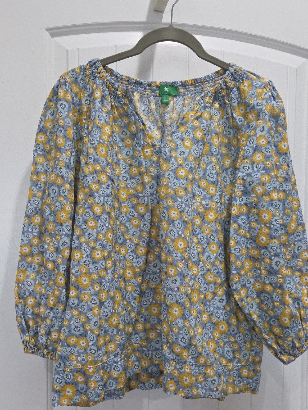 Dip Floral Linen Blend Peasant Blouse, Medium